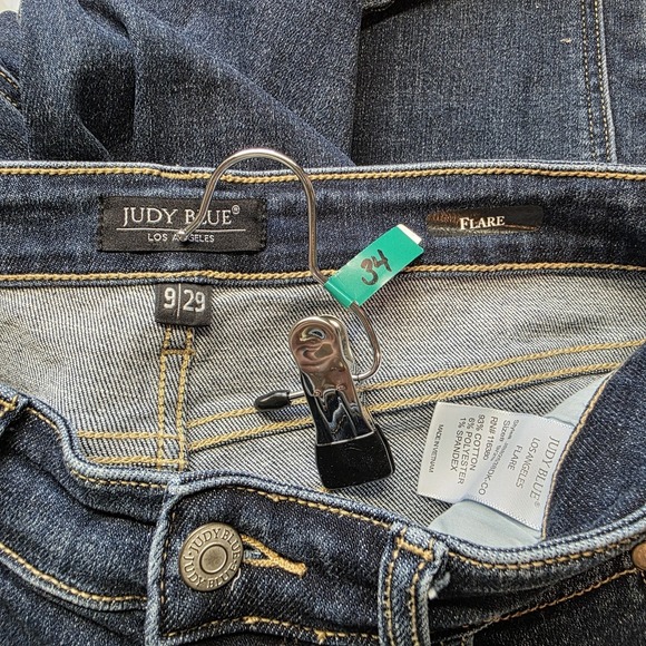 Judy Blue high-waisted dark wash flare jeans angled side seam Sz 9/29T 33 Inseam - Picture 6 of 6